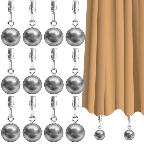 12 Pack Outdoor Curtain Weights, Heavy Duty Drapery Clips for Patio Pergola Cabana Gazebo, Stainless Steel Down Curtain, Garden Flag, Shower Curtains, Tablecloth, Useful Ball