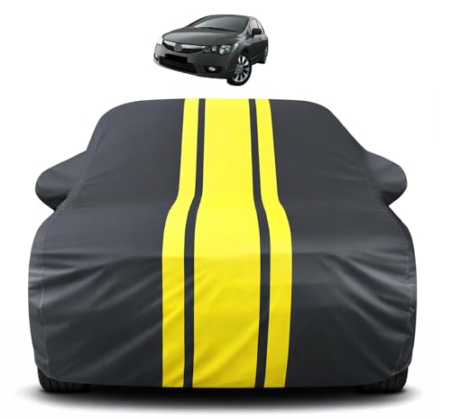 Image of Auto Hub Car Cover Compatible with Honda Civic (Model : 2006-2013) with Mirror Pocket, Soft Cotton Lining, Civic Car Cover Waterproof - Yellow-Black
