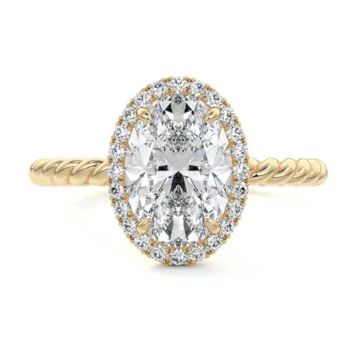 Bhumi Gems 4 CT Oval Moissanite Halo Rope Engagement Ring 18k Yellow Gold