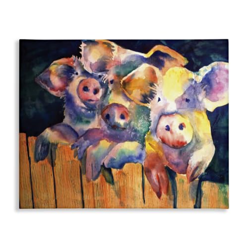 Stupell Industries Three Pigs Peeking Fence, 16 x 20 Inch Canvas Wall Art