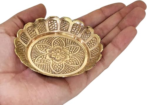 SATVIK プージャ真鍮プージャターリー用ナクシプレート6個手作りブッグタリセット美しい彫刻と装飾大皿アクセサリーホームマンディールと寺院用インドの新築祝いのギフトアイテム [4]