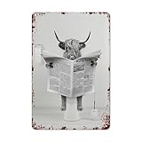 CEHHEFG Vintage Scottish Highland Cow is Reading Newspaper in Toilet Tin Sign Funny Animal Wall Art Plaque Decoration for Bathroom Restroom Bar Home Retro Decor 7.9x11.8 inches-Tin Sign