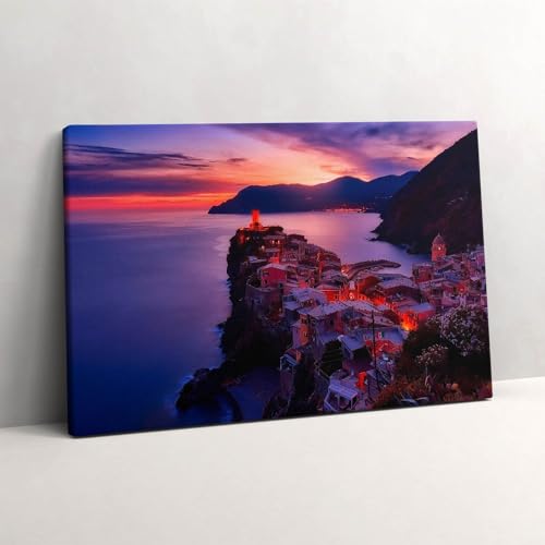 Tableau grand format 60x40cm Ville balnéaire le soir par Wallfluent