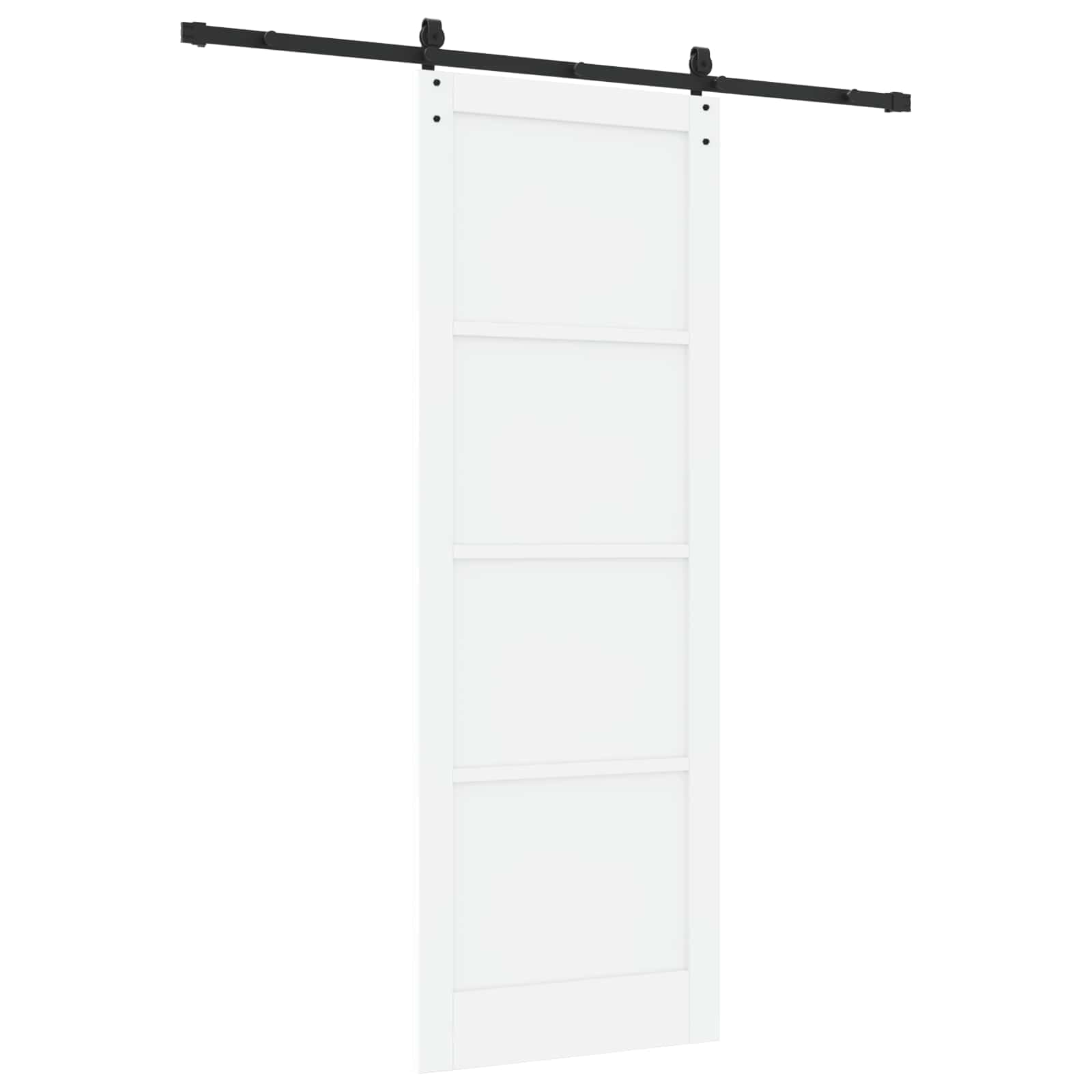 Schiebetür ORKDAL Weiß und Schwarz aus massivem Kiefernholz 83 x 232 cm mit pulverbeschichteter Stahlschiene, leises Gleiten, platzsparendes Design, ideal für Innenräume