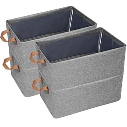 Kit 4 Caixa Organizadora Cestos Organizadores Multiuso Caixa Dobrável Poliester Cinza Com Alças Dupla | Amplo, Resistente, Durável, Lavável Espaçosa | Ideal para Roupas, Brinquedos e Mais