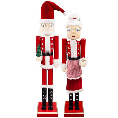 Set of 2 Giant Mr. & Mrs. Claus Nutcracker Statues