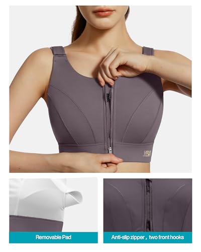 Image of Adjustable High Impact Sports Bras for Women Zip Front Full Coverage and Lift Padded Compression Tops