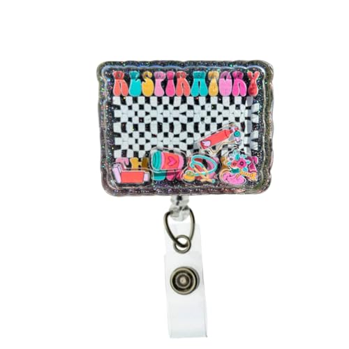 Respiratory Therapist Shaker Badge Reel – Medical Theme ID Holder with Mini Charms, Cute Glitter Retractable Reel for Healthcare Workers, RT Nurse Gift, Hospital Accessory