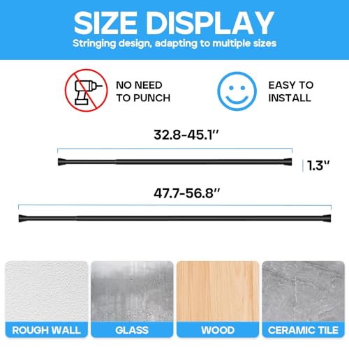 Image of Tension Curtain Rod Black 1PCS Tension Rods for Windows 30 to 64 Inch Spring Curtain Rod Adjustable Tension Rod Tension Curtain Rod of Bathroom Window Curtain Rod Closet rod Kitchen rod Wardrobe