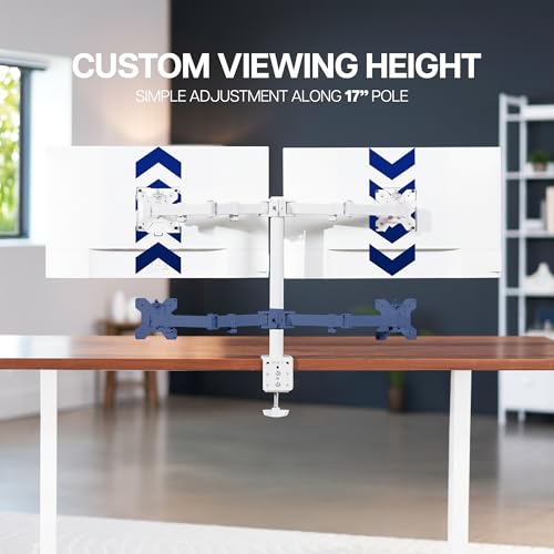 VIVO Dual Monitor Desk Mount, Heavy Duty Fully Adjustable Steel Stand, Holds 2 Computer Screens up to 30 inches and Max 22lbs Each, White, STAND-V002W by VIVO - Image 5