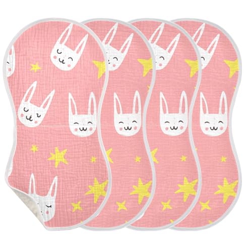 4 Pack Baby Burp Cloths, Soft Absorbent Burping Cloths for Babies, Cotton Milk Spit Up Rags, Large Size for Newborns, Baby Boys and Girls (Pink Bunny Print)3