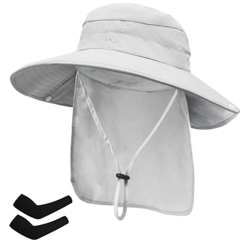 Image of Sun Hats for Men Women, UPF50+ Protection Safari Hat,Wide Brim Fishing Hat with Neck Flap,Bucket Hats for Beach Hiking