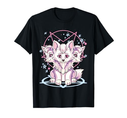 Cute Kawaii Creepy Pastel Goth 3 Headed Cerberus Dog Anime T-Shirt