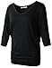 JollieLovin Womens V Neck Shirt Dolman Sleeves Side Shirring Drape Top