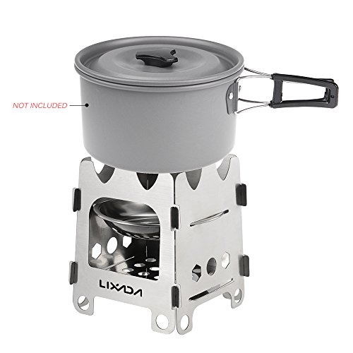 Lixada Réchaud de Camping en Plein air Portable avec Plateau Alcool et Poche Poêle à Bois Pliable en Acier Inoxydable Ultra-léger pour Camping Randonnée Pique-Nique