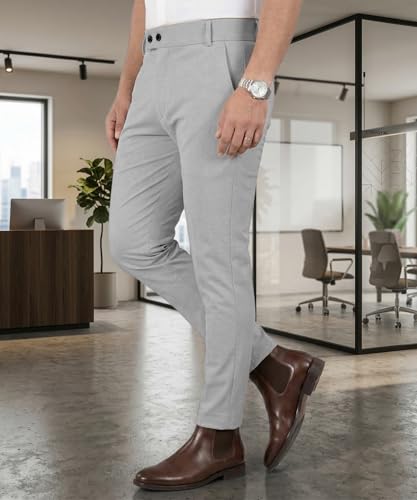 Image of Mehrang Men's Stretchable Stretchable Formal Pant Trousers | Stylish Slim Fit Men's Wear Trousers for Office or Party | Polycotton Knitted Fabric