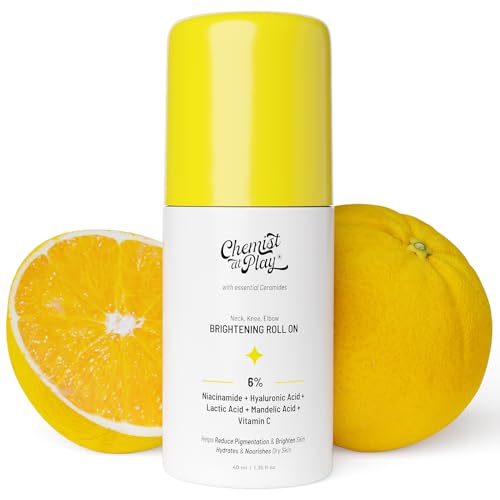 Image of Chemist At Play Brightening Roll On For Neck, Knee & Elbow With 6% Vitamin C+ Hyaluronic Acid, AHAs, Niacinamide, & Ceramides 40ml + Brightening Body Wash | Vitamin C Bodywash for Glowing Skin | Fades Dark Spots 236 ml