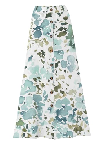 FLITAY Womens Vacation High Waist Skirts Button Front Casual Maxi Skirt Cotton Linen Soft Skirt2