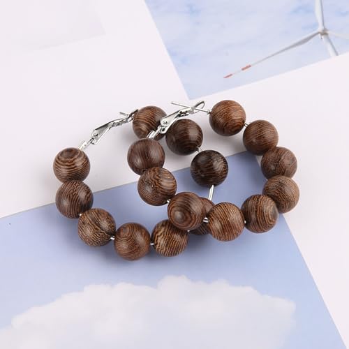 STWTR Women's Natural Wood Earrings Fashion Earrings Geometric Shape Retro Earring Set Natural Wood Hollow Semicircle Earrings4