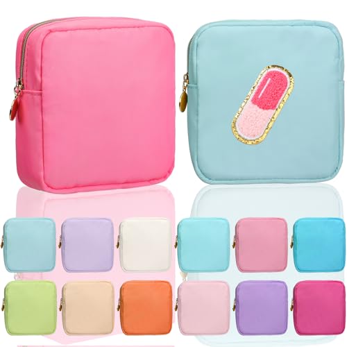 Umigy 12 Pcs Preppy Cosmetic Bags Nylon Mini Makeup Bags Bulk Waterproof Cute Travel Pouch Purse for Her Gifts DIY Daily Use Storage Organizer (Colorful Style)