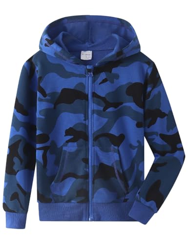 Spring&Gege Boys Camo Print Hoodies Soft Full Zipper Hooded Sweatshirt