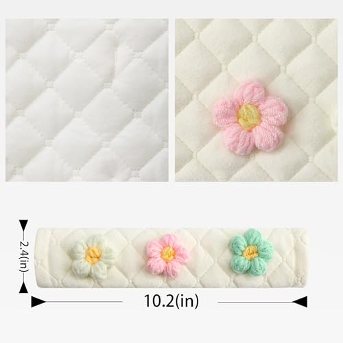 Image of Amooca Soft Auto Seat Belt Cover Seatbelt Shoulder Pad Cushions 2 PCS for a More Comfortable Driving Universal Fit for All Cars and Backpack Off-White Knitted Flower (Green & Pink)