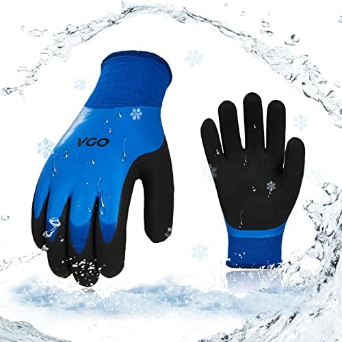 Vgo... 1-Pair 32°F Triple Latex Coating Winter Gloves, Light Duty Work Gloves, Waterproof, Oil Resistance, Abrasion Resistance (Size XL, Blue, RB2172F)