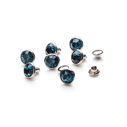 100 Sets Cz Colorful Crystal Rivets Silver Color Spots Studs Double Cap For Diy Leather-Craft (Indicolite Blue, 8Mm) #TOP1