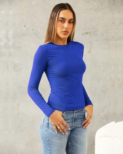 Image of Abardsion Women's Slim Lightweigh Long Sleeve T Shirts | Fall Clothes 2026 Casual Basic Crewneck Going Out Crop Tops Y2K
