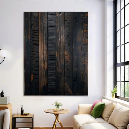 Retro Wood Grain Wall Art Dark Brown Canvas Prints Pictures 