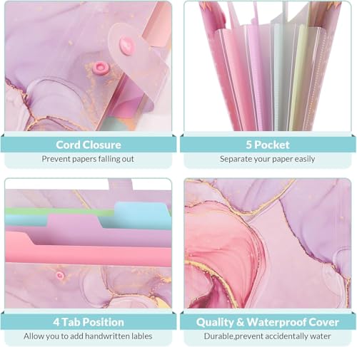 Image of Corslet Expanding File Folder, Aesthetic Folders for School, Accordion File Organizer, Aesthetic Folder with Labels,5 Pockets Important Document Folders (Pink Marble File Folder)