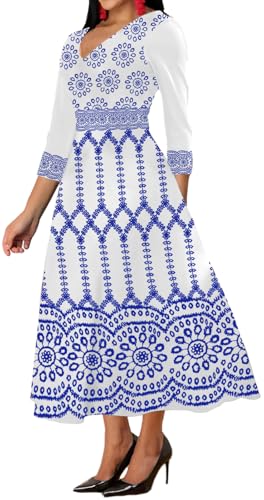 Image of VisiChenup African Print Dress for Women Casual Midi Dress