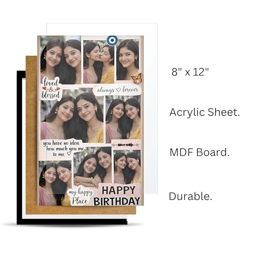 Image of Personalized Photo Frame 8x12 Inch | Custom Collage Photo Frame Gift for Birthday, Anniversary, Couple, Friends | Acrylic Sheet with MDF Back | Wall Decor Memory Frame (D-10)