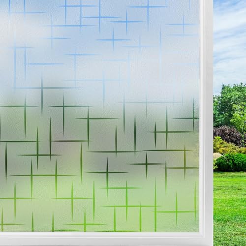 Fensterfolie Blickdicht Statisch Haftend Milchglasfolie Sichtschutzfolie Selbstklebend Fenster Folie Milchglas für Bad Küche Anti-UV Kreuz 44.5x200cm