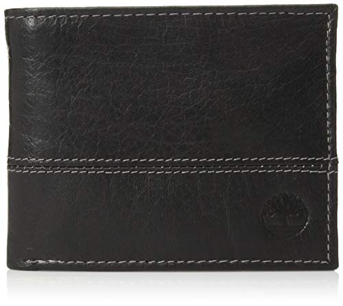 Timberland Men's Hunter Leather Passcase Wallet Trifold Wallet Hybrid, Black