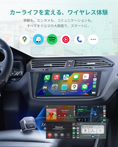【公式】OTTOCAST オットキャスト Mini Core 2026最新 Ottocast ワイヤレスCarPlay/Android Autoアダプター ミニ 純正有線CarPlay/Android Auto対応車専用 Bluetooth音楽/通話対応 プラグ＆プレイ 自動接続 98%以上の車種適合 USB-Type A&C対応 技適認証取得済