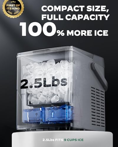 Image of Silonn Countertop Ice Maker with Expanding 2.5L Ice Basket, 26.5lbs /24H, 9 Cubes in 6 Mins, Self-Cleaning Ice Maker with LED Touch Control, 2 Bullet Ice Sizes for Home, Kitchen, Office, Grey