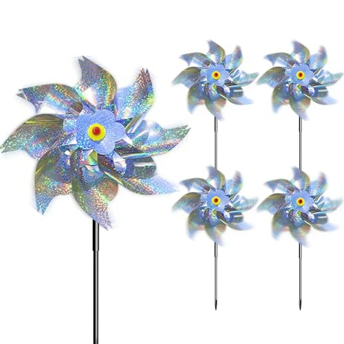 Reflective Bird Scarer Windmill 5 PCS Windmills Scare Birds Pigeons Deterrent Reflective Bird Repellent Windmill Pigeon Repellent Pinwheel Birds Deterrent Hanging Device Sparkly Silver Spinners
