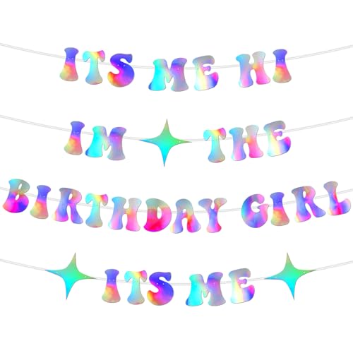 It's Me Hi I'm The Birthday Girl It's Me Striscione, Lucido Ghirlanda da Appendere Decorazione per Festa di Compleanno per Ragazze Sfondo Fotografico per Parete Casa Mantello (Olografico)