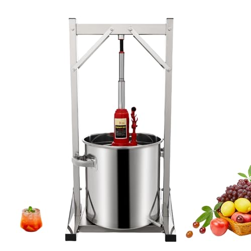 Hydraulic Fruit Wine Press, 22 L/5.8 Gallon Stainless Steel Apple Press for Wine Cider Making with Filter Bag & Splash Guard, Fruit Crusher for Natural Juice Making