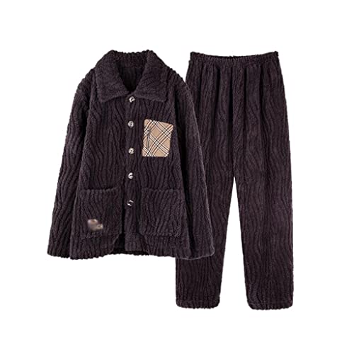 Thickened loungewear suit winter men's lapel pajamas coral fleece winter facecloth