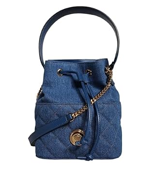 Versace - Borse - Borsa a tracolla in pelle denim trapuntata blu, Su misura, One size