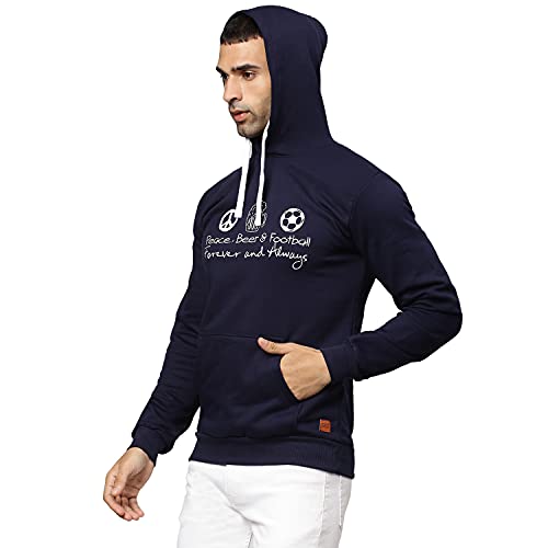 Image of CAHOOT Men Navy Blue New Fashionable Full Sleeve Stylish Casual Hooded Sweatshirts