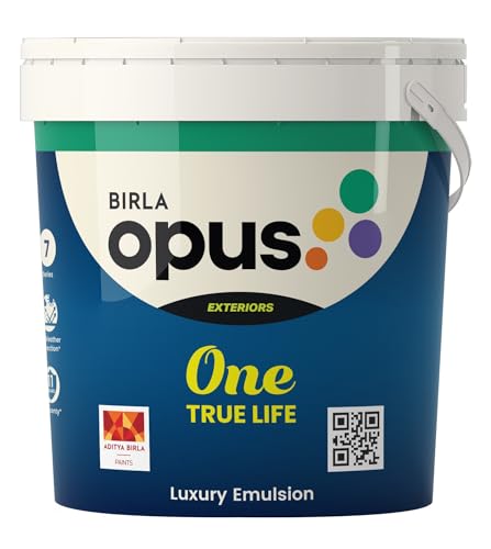Image of Birla Opus One True Life Luxury Exterior Emulsion Paint (10L, White Colour, Rich Sheen Finish)-All Weather Protection with UV Resistant Pigments-For Outside /Outdoor walls of Home, Office