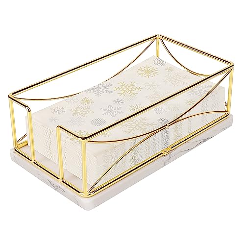Livabber Guest Napkin Holder with Marble Base, Metal Bathroom Paper Hand Towel Storage Modern Napkin Tray Caddy for Countertop, Table Kitchen, Dinning Room (Gold)