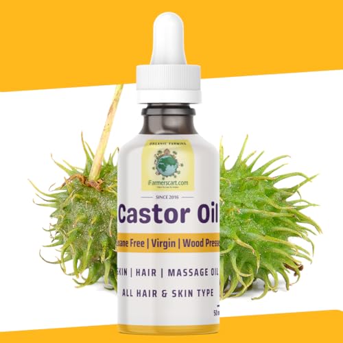 Image of Wood Pressed Castor Oil -50 ML Glass Dropper | Pure Cold-Pressed Arandi Oil | Edible Grade | Hair Growth, Skin Care, Eyelashes, Nails | Native Castor Seeds from Tamil Nadu | 100% Natural by Farmers Society (50 ML)