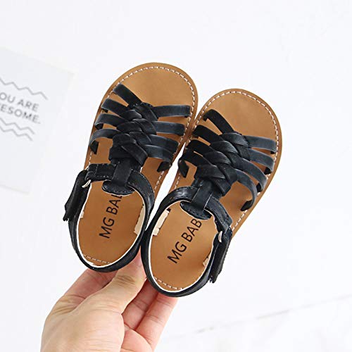 Infant Baby Girls Boys Child Summer Shoes Sandals Leather Anti Slip Crossed Shoes First Walkers (Black, 11 Little Kid)4