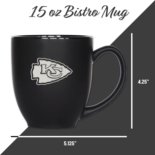 Image of Rico Industries NFL Football 15oz Personalized Laser Engraved Matte Black Ceramic Bistro Mug - For Hot or Cold Drinks