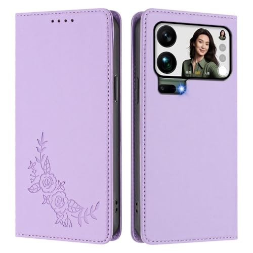 Housse Redmi Note 14 5G antichoc en cuir à clapet magnétique et violet