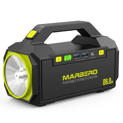 MARBERO Portable Power Station 88.8Wh Camping Portable Charger with Flashlight High Lumens Fast Charging Power Bank with AC Outlet 100W (150W Surge) for Hiking Hurricane Backup Emergencies